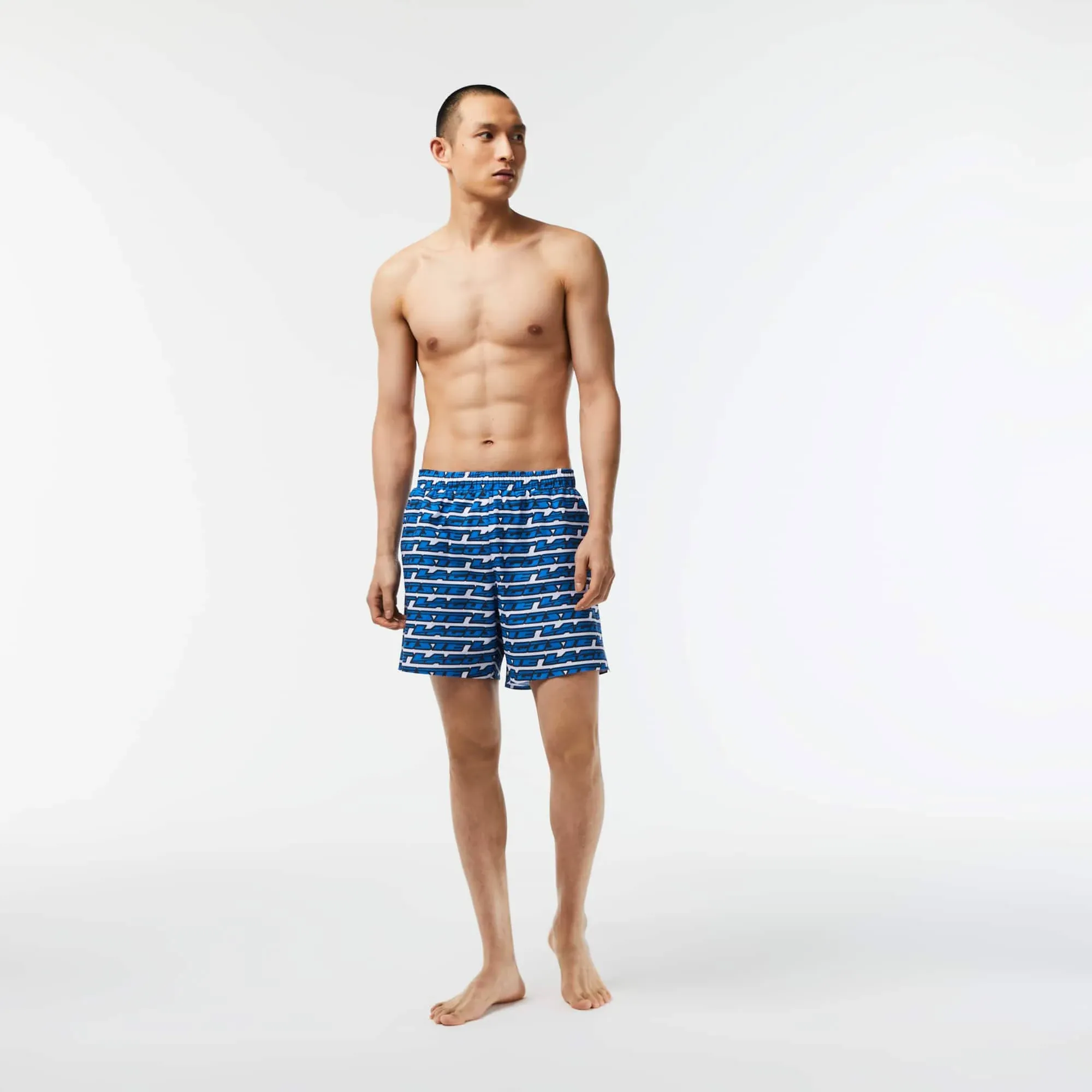 Lacoste Two Tone Print Swim Trunks White