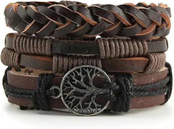 Genuine Leather Tree of Life Bracelets Men Women, Tiger Eye Natural Stone