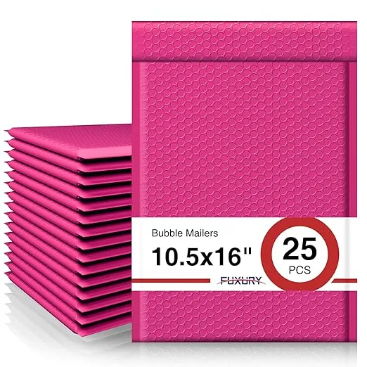 Fuxury Pink Bubble Mailers 10.5x16 Inch 25 Pack, Self Seal Adhesive Waterproof Padded Envelopes, Cushioning Shipping Bags, Padded Mailers for Mailing, Packaging, Small Business Supplies, 5