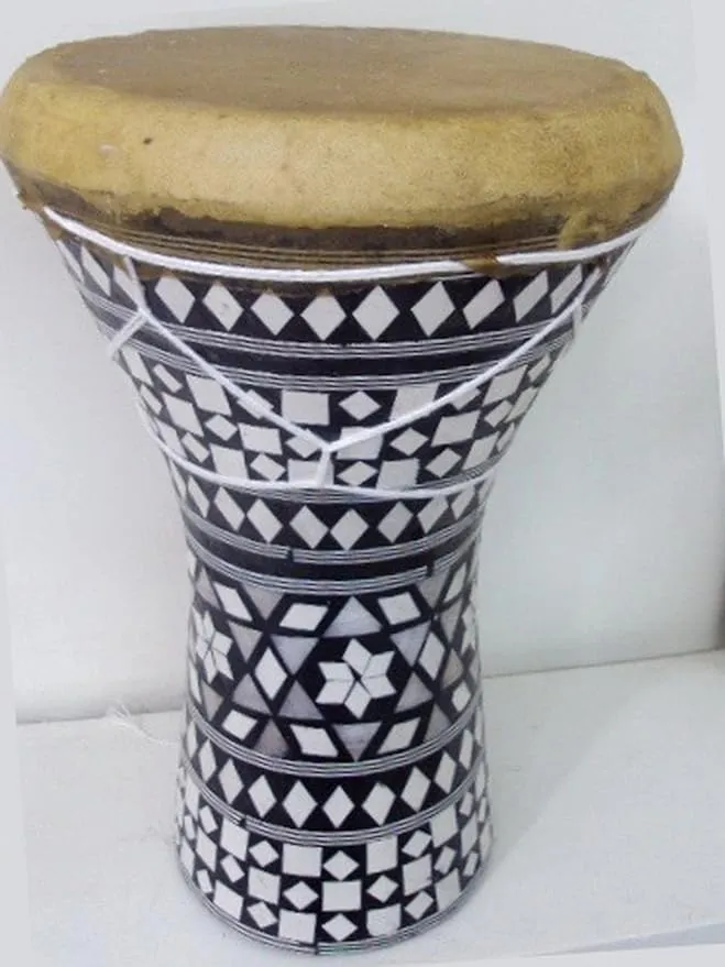  1PCS Large Egyptian Wooden Tabla Drum Doumbek Goat Skin Inlaid Handmade 11&#034; 