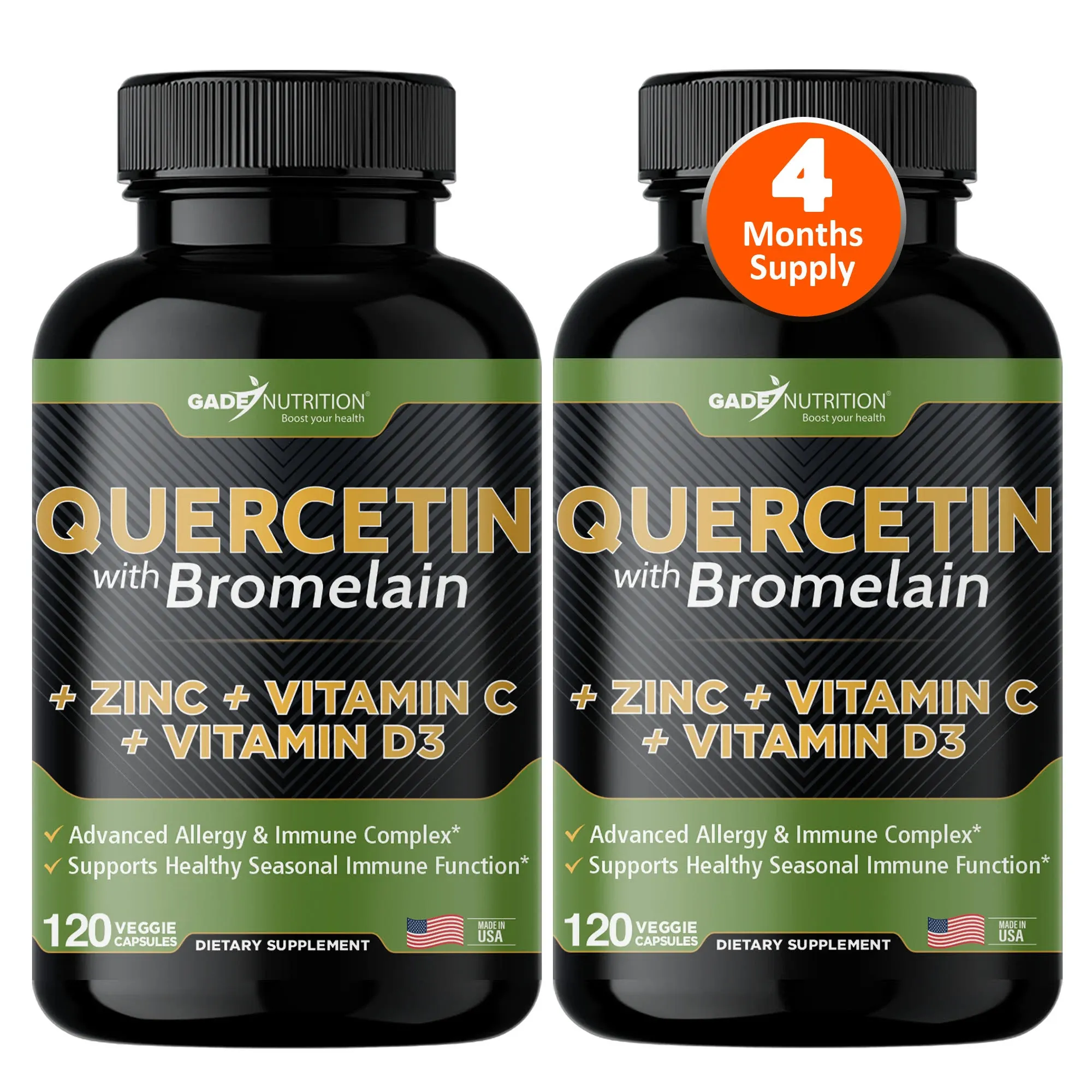 Quercetin with Vitamin C and Zinc - Quercetin 500mg - Quercetin with Bromelain - Zinc Quercetin - 240 Veggie Caps. Quercetin Supplements + Vitamin D3