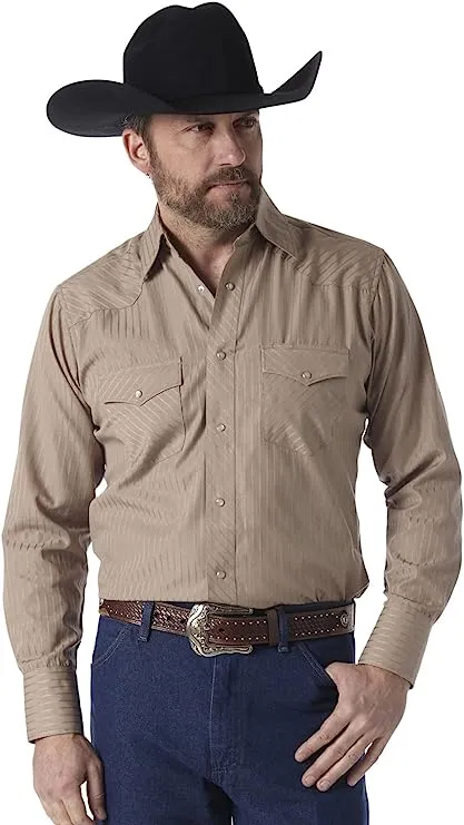 Wrangler Men's Tan Western Long Sleeve Snap Shirt