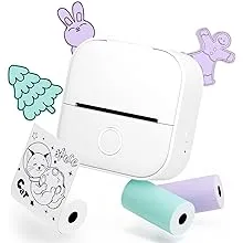 Memoqueen Mini Sticker Printer with 3 Rolls Paper T02 Mini Portable Thermal Printer,Sticker Maker Machine for Study, Brithday Gift, Journal, Work, Children DIY, Compatible with Phone & Tablet, White