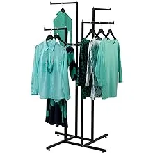 SSWBasics 4 Way Clothing Display Rack with Straight Arms (Black)