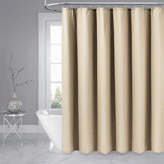 Dynamene Long Fabric Shower Curtain - 78 inch Waffle Weave Heavy Duty Cloth Shower Curtains for Bathroom, Neutral Weighted Hotel Spa Luxury Bath Curtain Set with 12 Plastic Hooks,72x78, Beige/Khaki