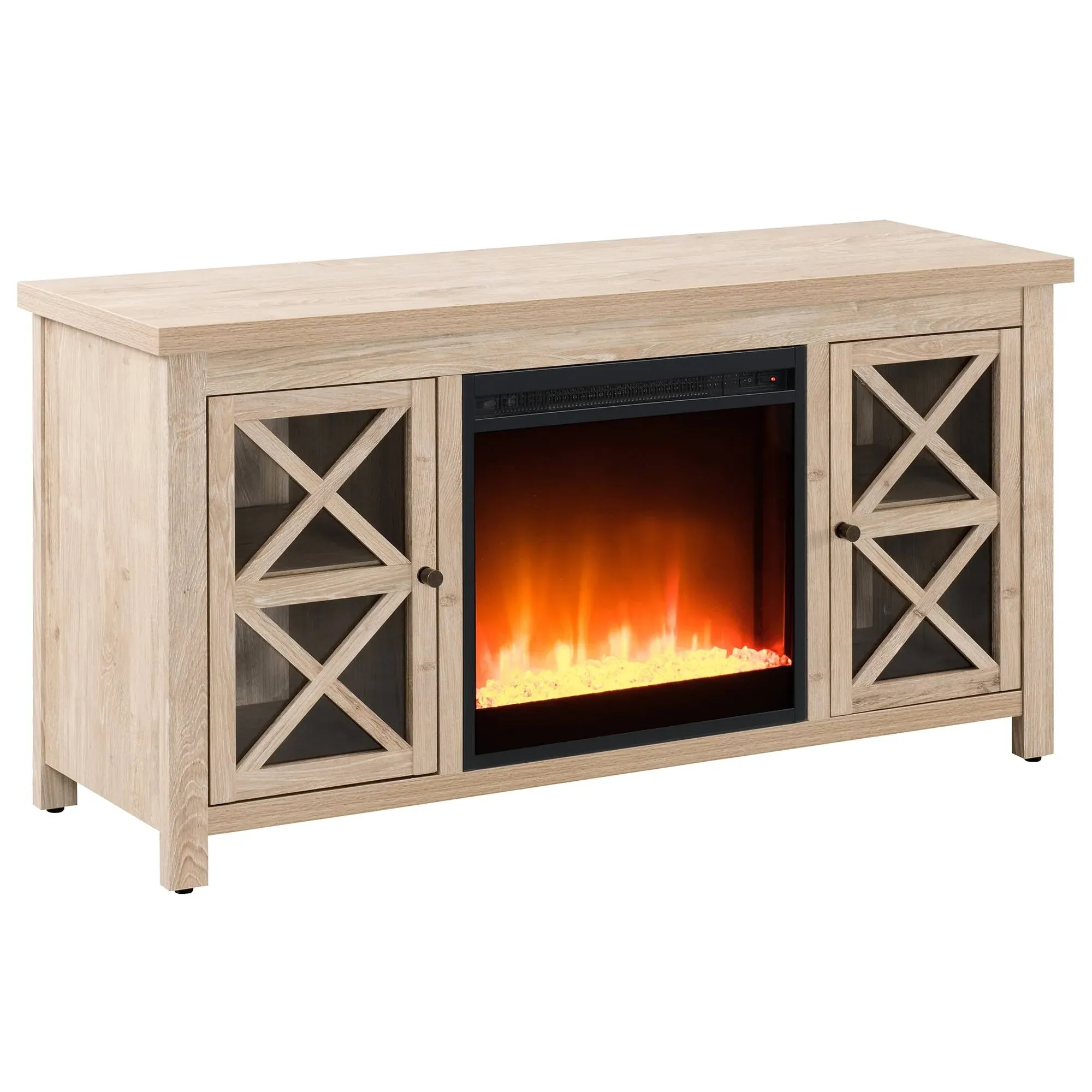 Colton Rectangular TV Stand with Crystal Fireplace for TV's up to 55" in White Oak - Hudson and Canal TV1442