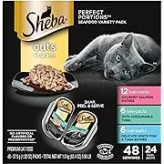 SHEBA Wet Cat Food Cuts in Gravy Variety Pack, With Sustainable Tuna and Gourmet Salmon Entree and Delicate White Fish & Tuna Entree, (24) 2.6 oz. PERFECT PORTIONS Twin-Pack Trays