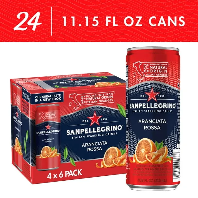 Sanpellegrino Italian Sparkling Drink Aranciata Rossa, Sparkling Orange and Blood Orange Beverage, 24 Pack of Cans 267.6 fl oz