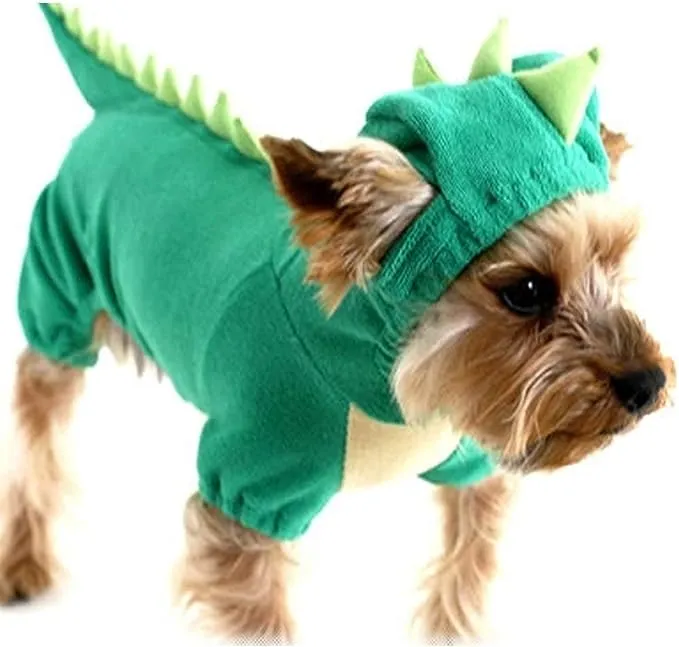 Hotumn Dinosaur Dog Halloween Costume Pet Dino Hoodie for Small Dogs (Large, Green)