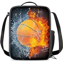 Insulated Durable Lunch Box with Shoulder Strap Kids/Adult Ice Fire Basketbal...