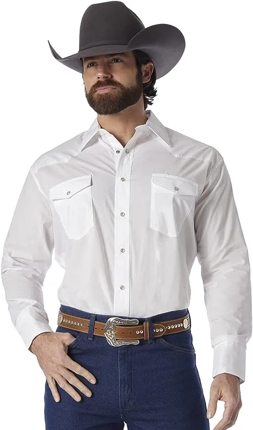 Wrangler Men's Western Long Sleeve Snap Shirt - White