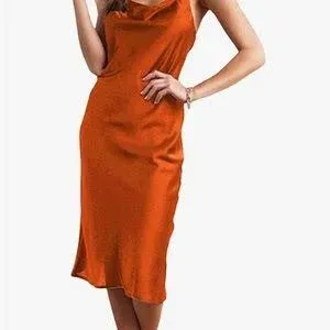 Sleeveless Spaghetti Strap Satin Dress Cocktail Beach Evening Party Cowl Neck