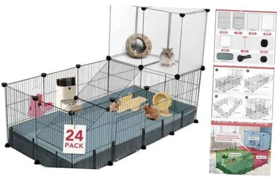 VISCOO 24 Panels Small Animal Playpen,Pet Playpen,C&C Cage for Guinea Pigs,Puppy Play Pen,Bunny Playpen,Indoor Outdoor Portable Metal Wire Yard Fence with Waterproof Mat