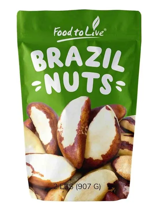 Food to Live - Raw Brazil Nuts, 2 Pound Non-GMO Verified, Raw, Whole, No Shell, Unsalted, Kosher, Vegan, Keto and Paleo Friendly, Bulk, Good Source of Selenium, Low Sodium and Low Carb Food.