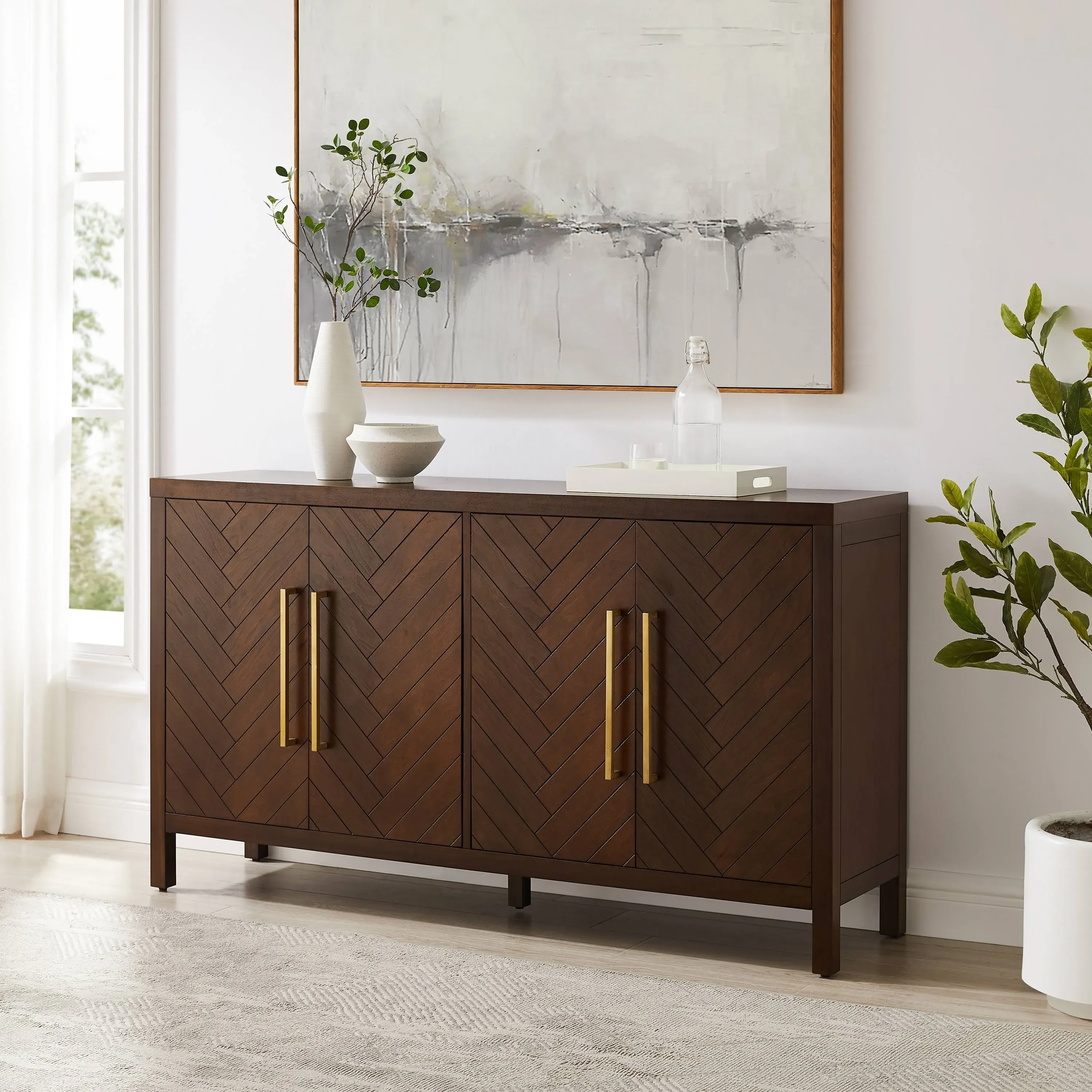 Crosley Furniture Darcy 4-Door Modern Wood Sideboard in Dark Brown