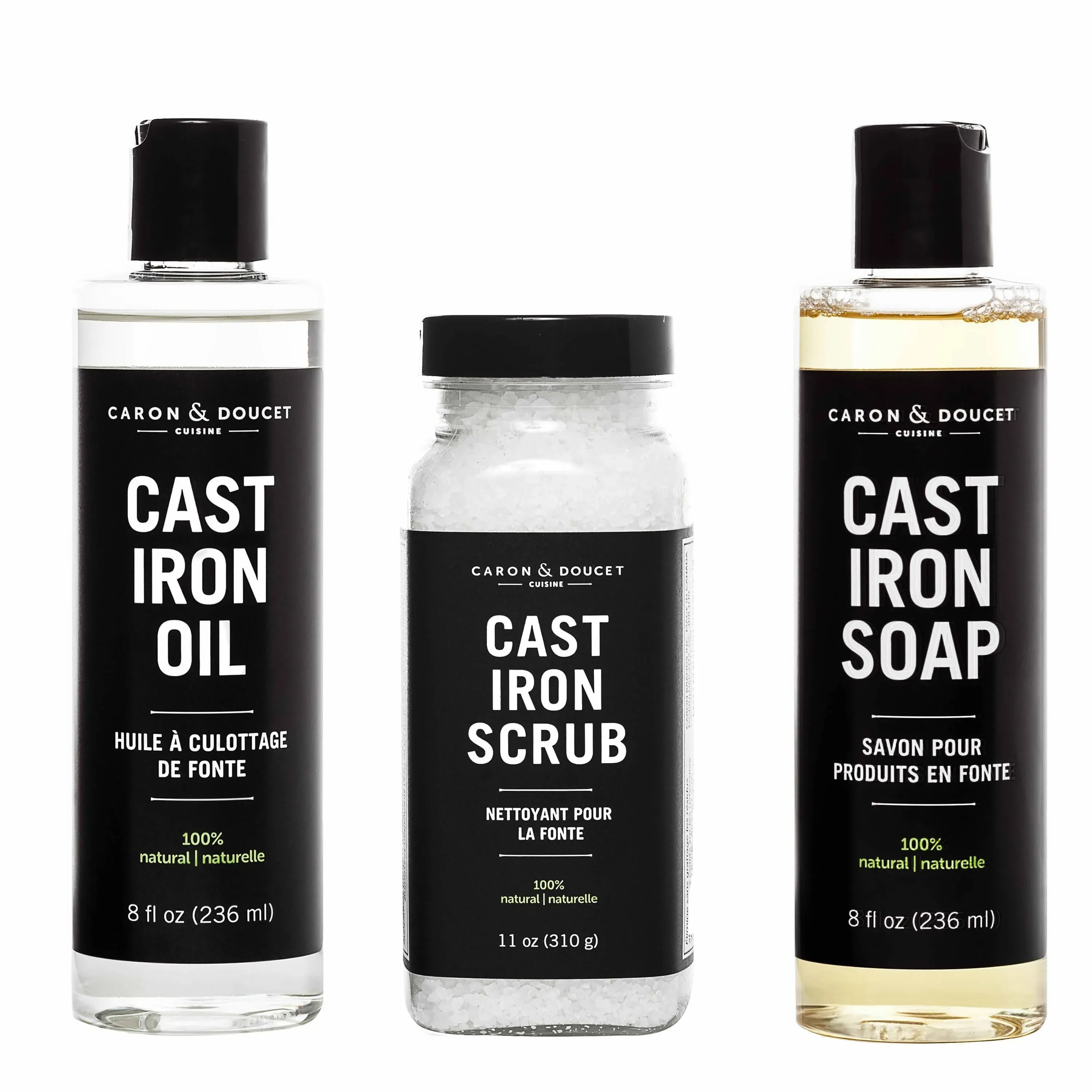 CARON &amp; DOUCET - Ultimate Cast Iron Set: Seasoning Oil, Cleaning Soap &amp; Restorin