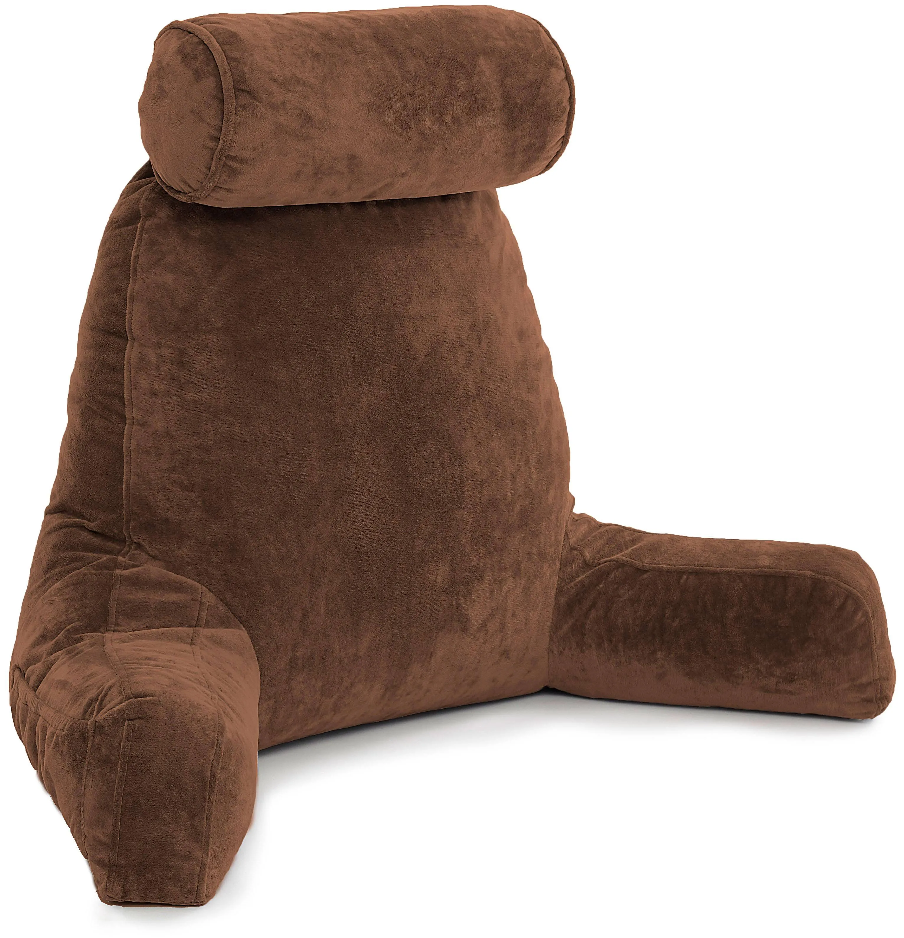 Husband Pillow - Big Bed Rest Reading Pillow - Backrest with Arms - Chocolate