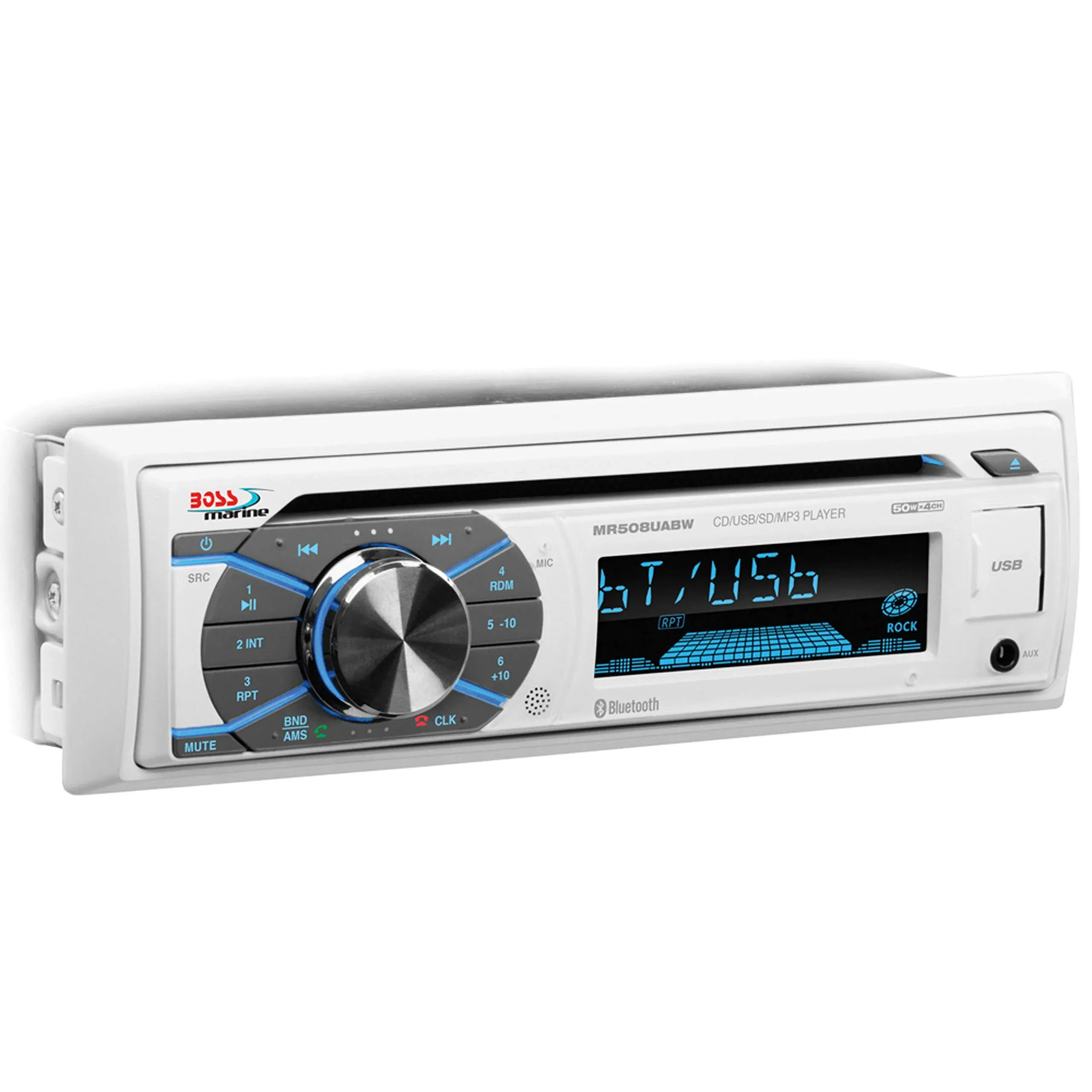 BOSS Audio Systems MR508UABW Marine Boat Stereo - Single Din, Bluetooth Audio and Calling Head Unit, AM/FM Radio Receiver, CD Player, Weatherproof, USB