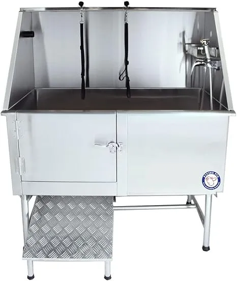 Flying Pig Grooming Flying Pig 50" Stainless Steel Pet Dog Grooming Bath Tub with Walk-In Ramp & Accessories (Right Door/Left Drain)