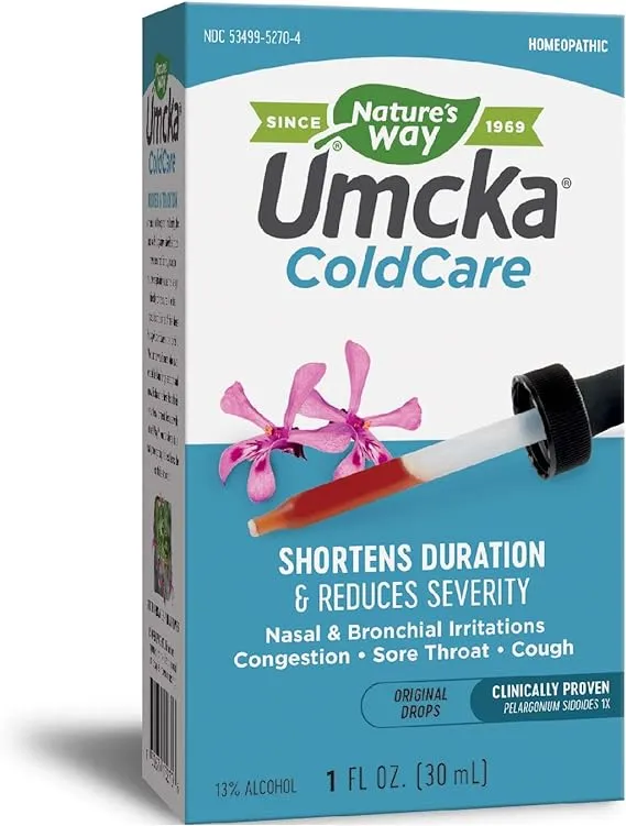 Nature's Way Umcka ColdCare Homeopathic, Shortens Colds, Sore Throat, Cough, and Congestion, Phenylephrine Free, Non-Drowsy, 1 Fl. Oz. Drops