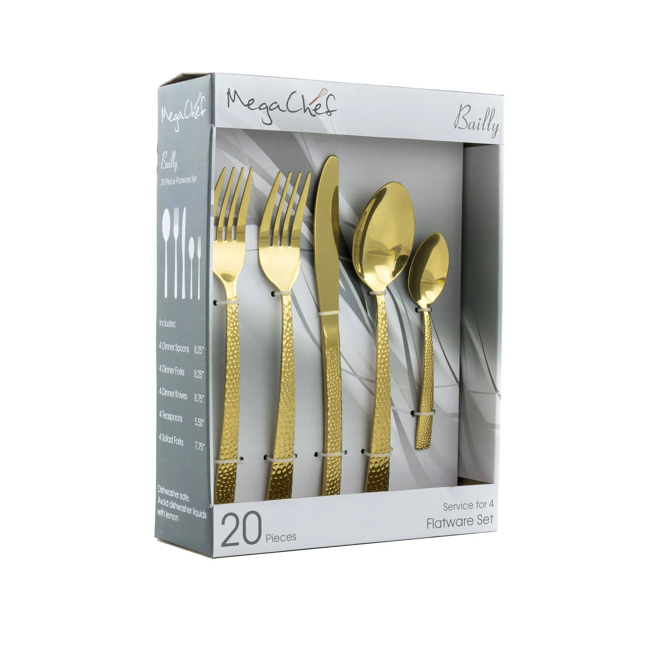 MegaChef Baily 20 Piece Flatware Utensil Set Stainless Steel Silverware Metal ...