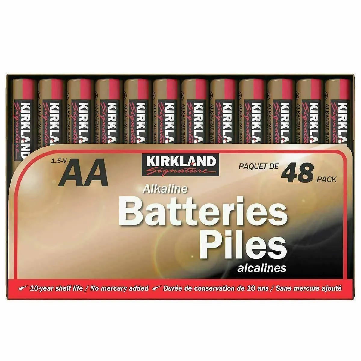 New Sealed AA Kirkland Alkaline Batteries Piles 1.5-V - 48 Pack