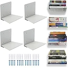 Eapele Floating Book Shelves for Wall, Steel Constructed Hidden Bookshelf with Mounting Hardware (Grey, 4pcs)