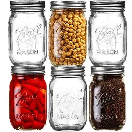 Mason Jar 6 Pack, 16oz Regular Mouth, Glass Canning Pickling Jars with Lids 