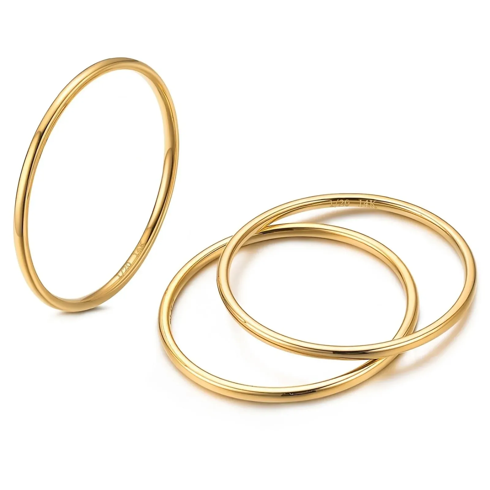 NOKMIT 1mm 14K Gold Filled Rings for Women Girls Thin Gold Ring Dainty Cute Stacking Stackable Thumb Pinky Band Non Tarnish Comfort Fit Size 4 to 11