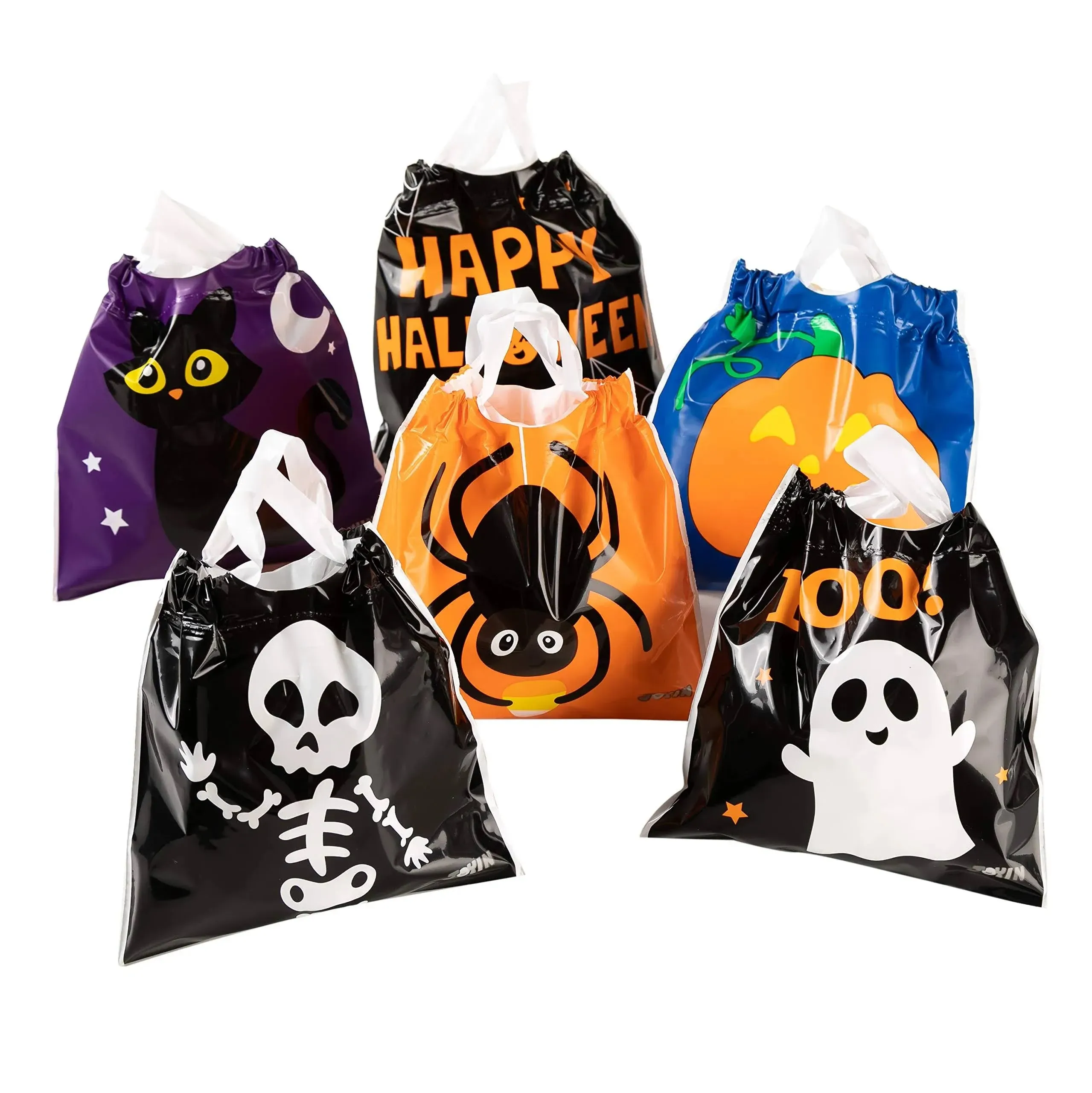 Joyin 96 Pcs Halloween Drawstring Candy Bags, Small Trick or Treat Bags, Plastic Goodie Bags Halloween Party Favors