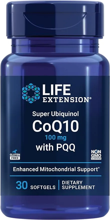 Life Extension Super Ubiquinol CoQ10 with PQQ, CoQ10, PQQ, shilajit, heart health, cellular energy support, 8x better absorption, gluten-free, 100 mg, 30 softgels