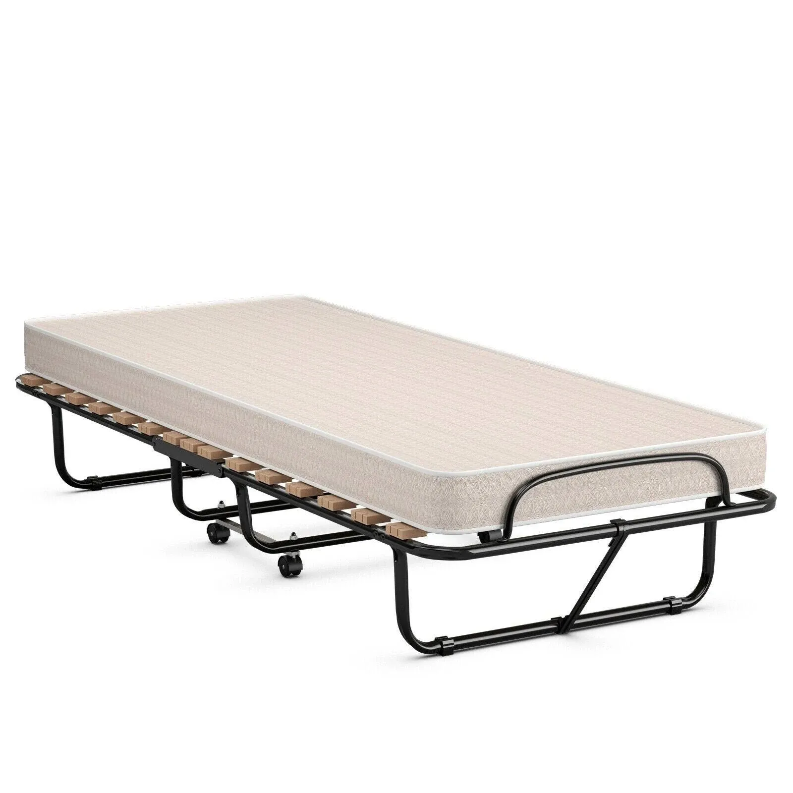 Folding Bed Rollaway Extra Guest W/ Memory Foam Mattress Made in Italy