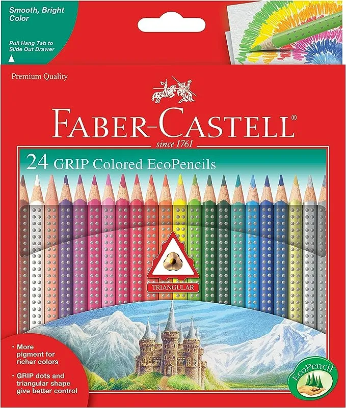 Faber-Castell Grip Colored EcoPencils - 24 Pack Colored Pencils, Pre-Sharpened