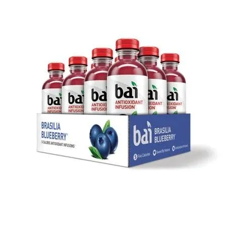 Bai Flavored Water, Brasilia Blueberry, Antioxidant Infused Drinks, 18 Fluid Ounce Bottles, 12 Count