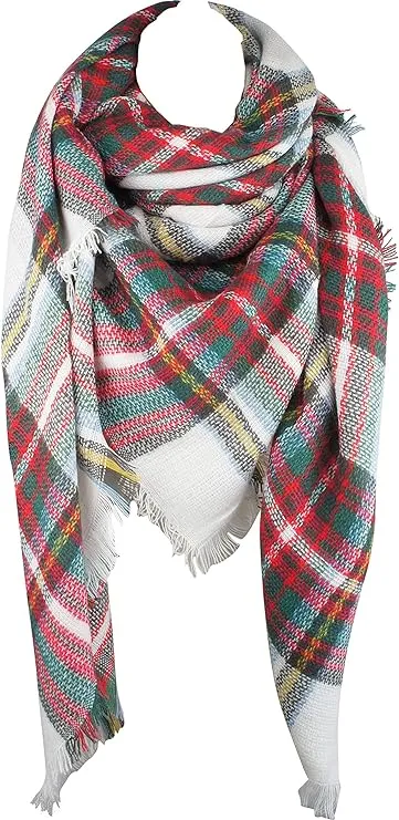 Women&#039;s Fall Winter Scarf Classic Tassel Plaid Tartan Scarf Warm Soft Chunky ...