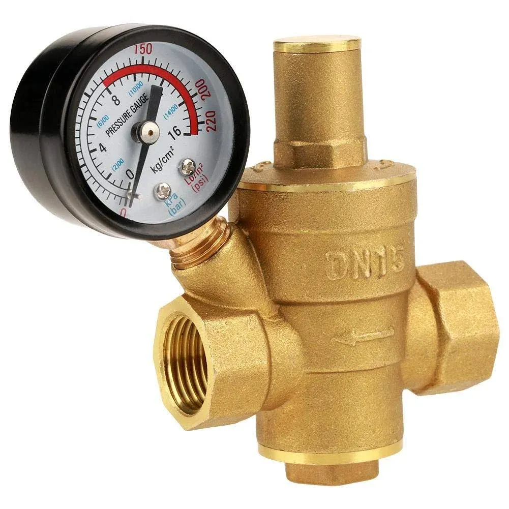 Water Pressure Valve, Brass DN15 Adjustable Water Pressure Regulator Pressure...