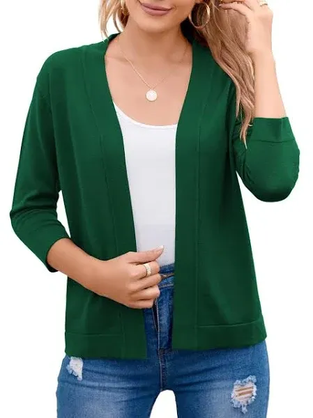 Women's 3/4 Sleeve Open Front Cropped Cardigan Sweater Elegant Shrugs for Women