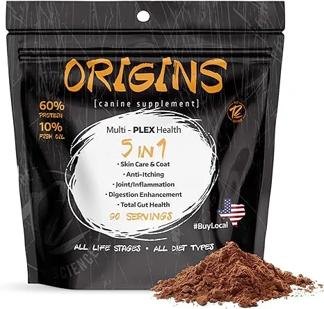 ROGUE PET SCIENCE Origins 5-in-1 Dog Supplement - Powdered Food Topper w/Natural Omega 3 Fish Oil - Supports Healthy Digestion, Skin, and Coat - Helps Reduce Itching & Joint Inflammation (2 lbs)