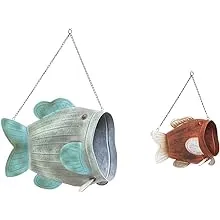 Hanging Metal Fish Planters, 2-Piece Set