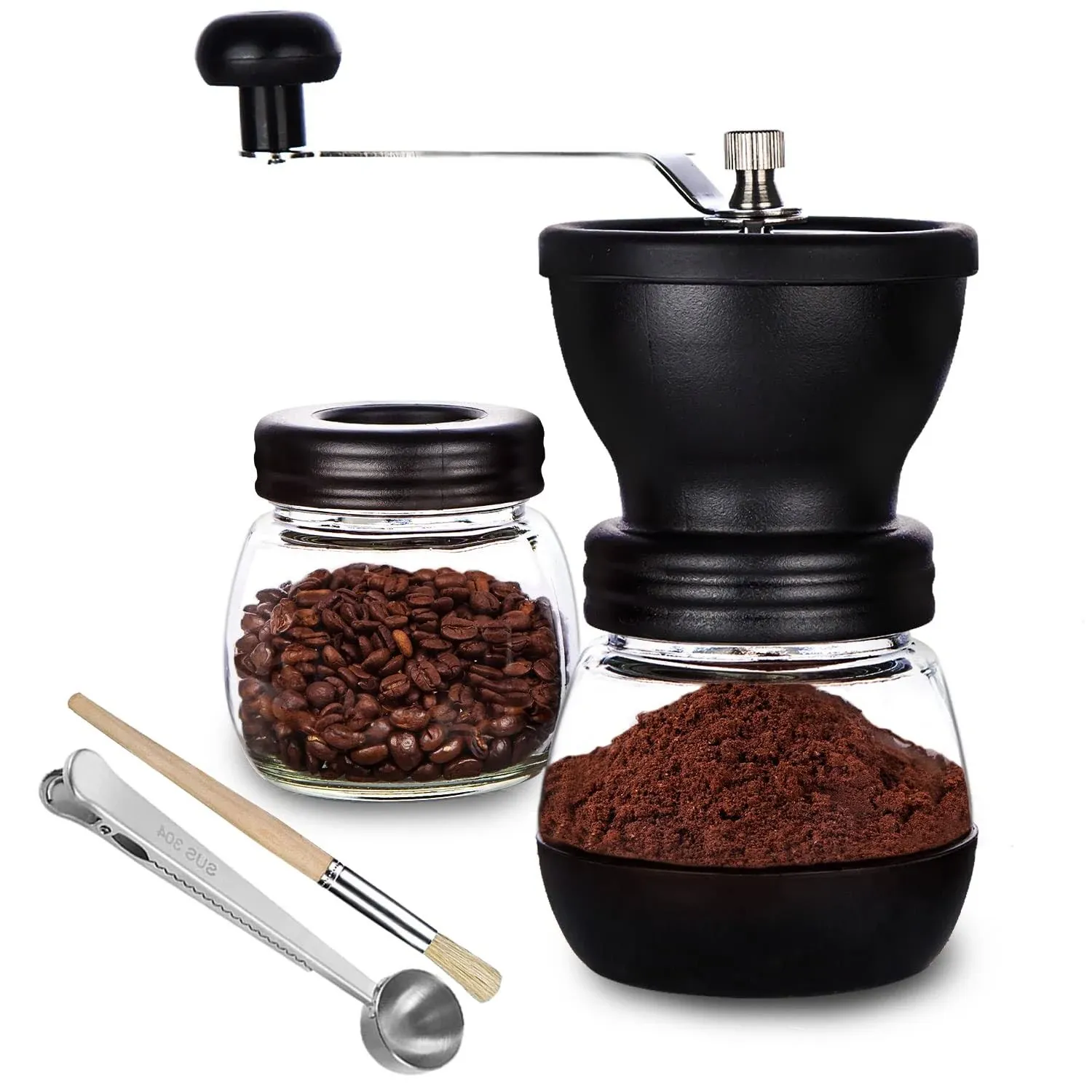 Paracity Manual Coffee Bean Grinder with 2 Glass Jars Hand Coffee Grinder Mill with Ceramic Burr