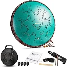 14 Inch 15 Note Steel Tongue Drum Percussion Instrument Lotus Hand Pan Drum with Ultra Wide Range and Drum Mallets Carry Ba