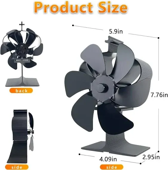 6 Blade Wood Stove Fan Heat Powered, Non Electric Fireplace Fan for Wood Burning