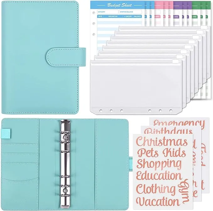 Cash Saving Budget Binder for Budgeting Mini Clips Leather Envelope Planner Organizer with Zipper Envelopes Portable Book