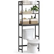 SONGMICS Over The Toilet Storage, 3-Tier Bathroom Organizer Over Toilet with Adjustable Shelves, Multifunctional Bathroom Shelf, Greige and Black UBTS012W01SONGMICS Over The Toilet Storage, 3-Tier Bathroom Or…