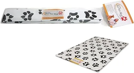 Ezee~Visit Black and White Dog Paw Print Pet Vet Mat (Standard)