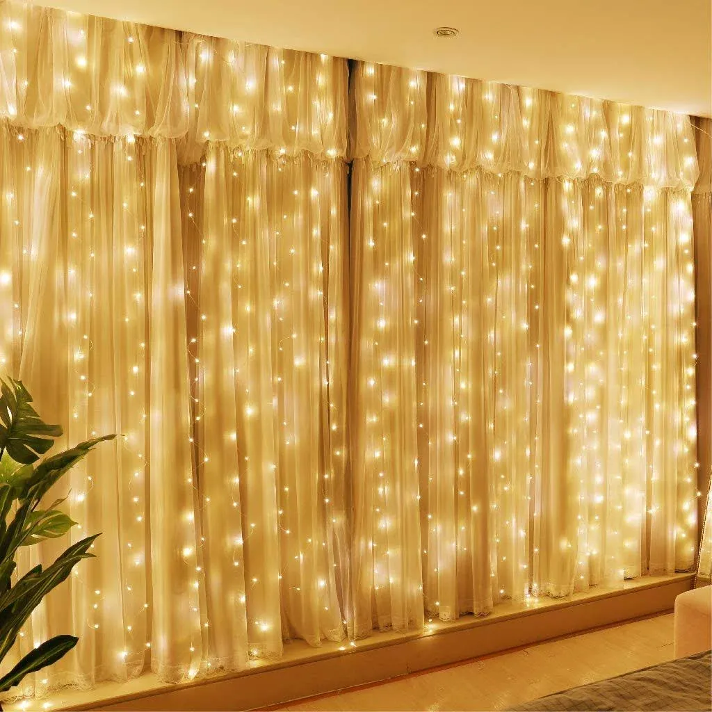 HXWEIYE 300LED Blue Fairy Curtain Lights with Remote 8 Modes Timer for Bedroom, 9.8x9.8Ft USB Plug in Christmas Fairy Hanging String Lights for Outdoor, Weddings, Party, Garden, Wall, Decorations