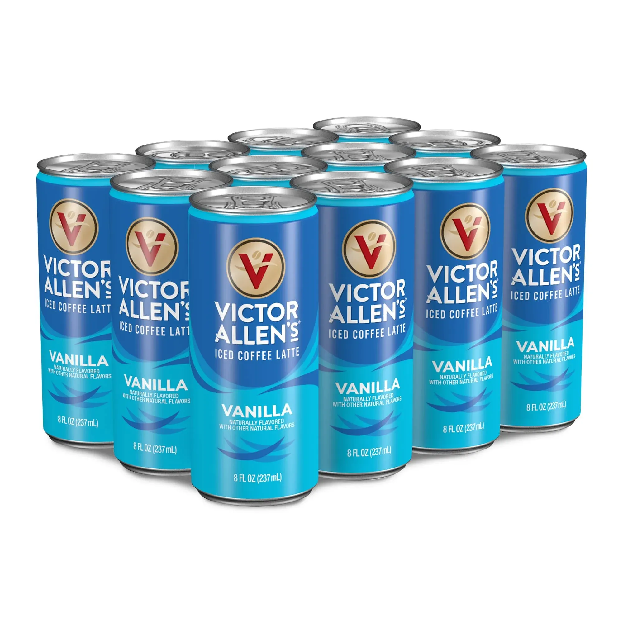 Victor Allen&#039;s Coffee Vanilla Iced Canned Coffee Latte, 8oz Cans 12 Pack