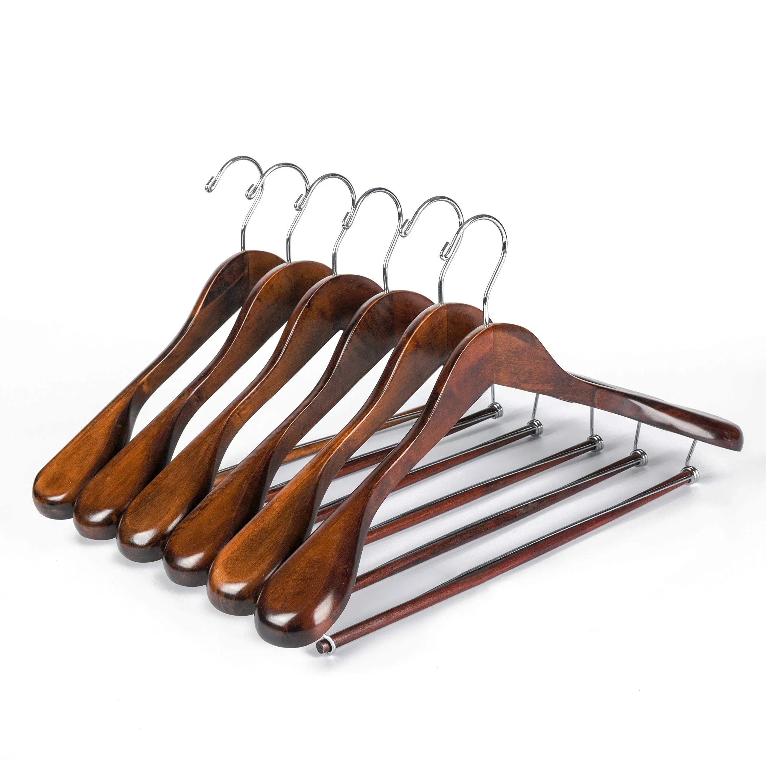 Luxury Wide Shoulder Wooden Hangers 6 Pack, with Locking Bar, Smooth Retro Finish Wood Suit Hanger Coat Hanger for Closet, Holds Up to 20lbs, 360° Swivel Hook, for Jacket, Dress Heavy Clothes Hangers