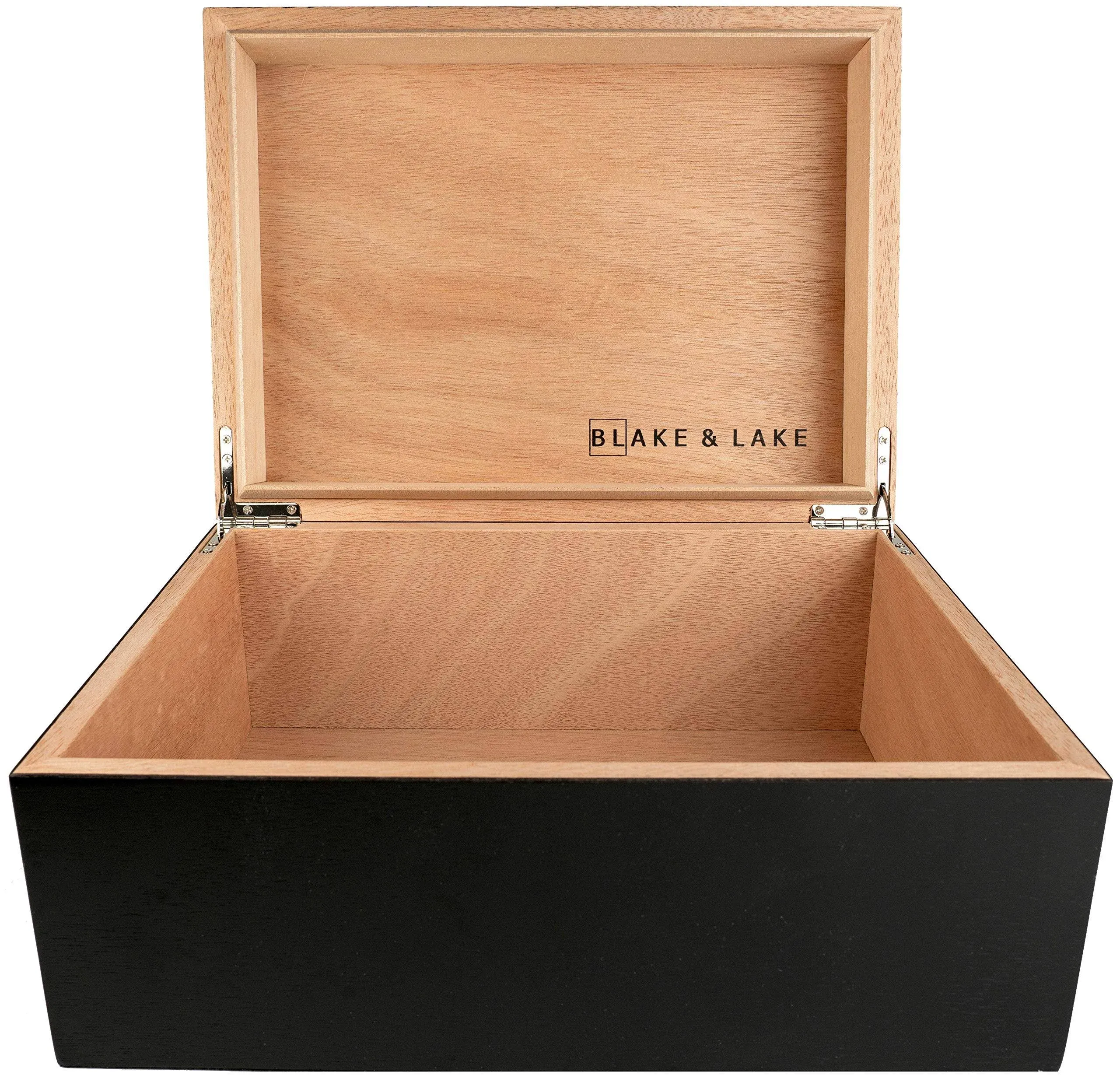 Blake & Lake Large Wooden Box with Hinged Lid - Wood Storage Box with Lid - Black Wooden Storage Box - Decorative Boxes with Lids (Matte Black)