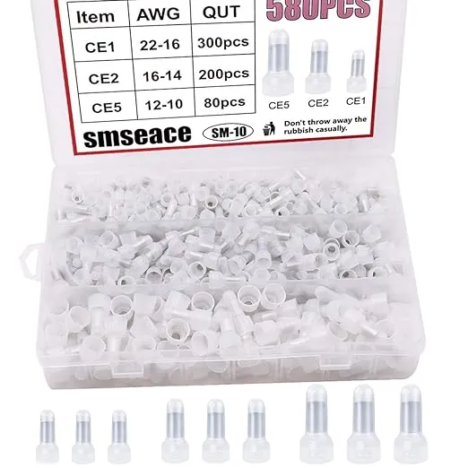 smseace 580Pcs Closed End Crimp Terminal 22-16,16-14,12-10AWG Wire End Caps Nylon Closed End Wire Connectors for Car,Audio,Electrical Equipment